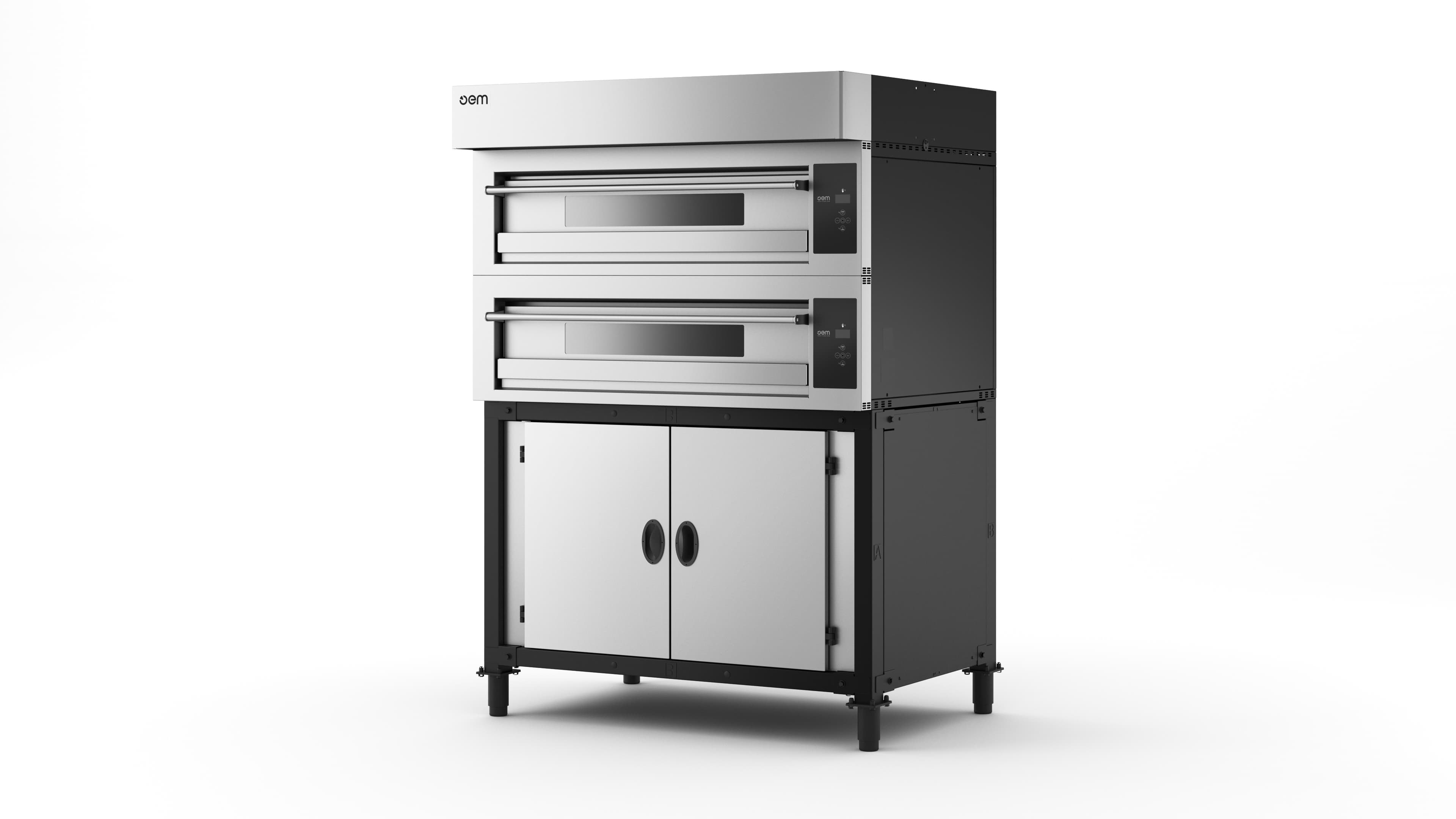 Pizzaofen mit zwei Backkammern auf Unterschrank – Pizzeria