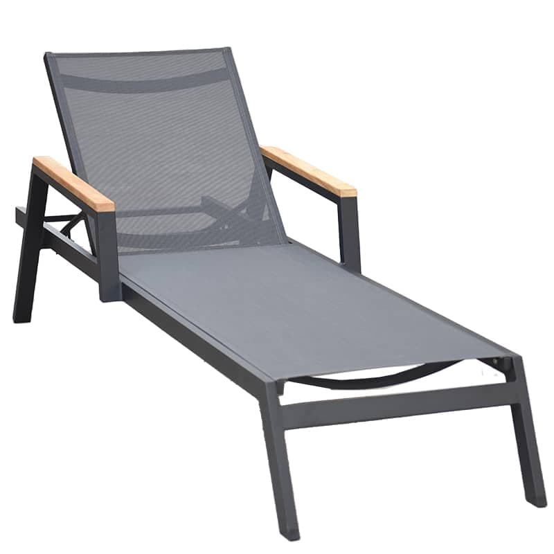 Melini Sonnenliege - Schwarz/Anthrazit + Teak Armlehne