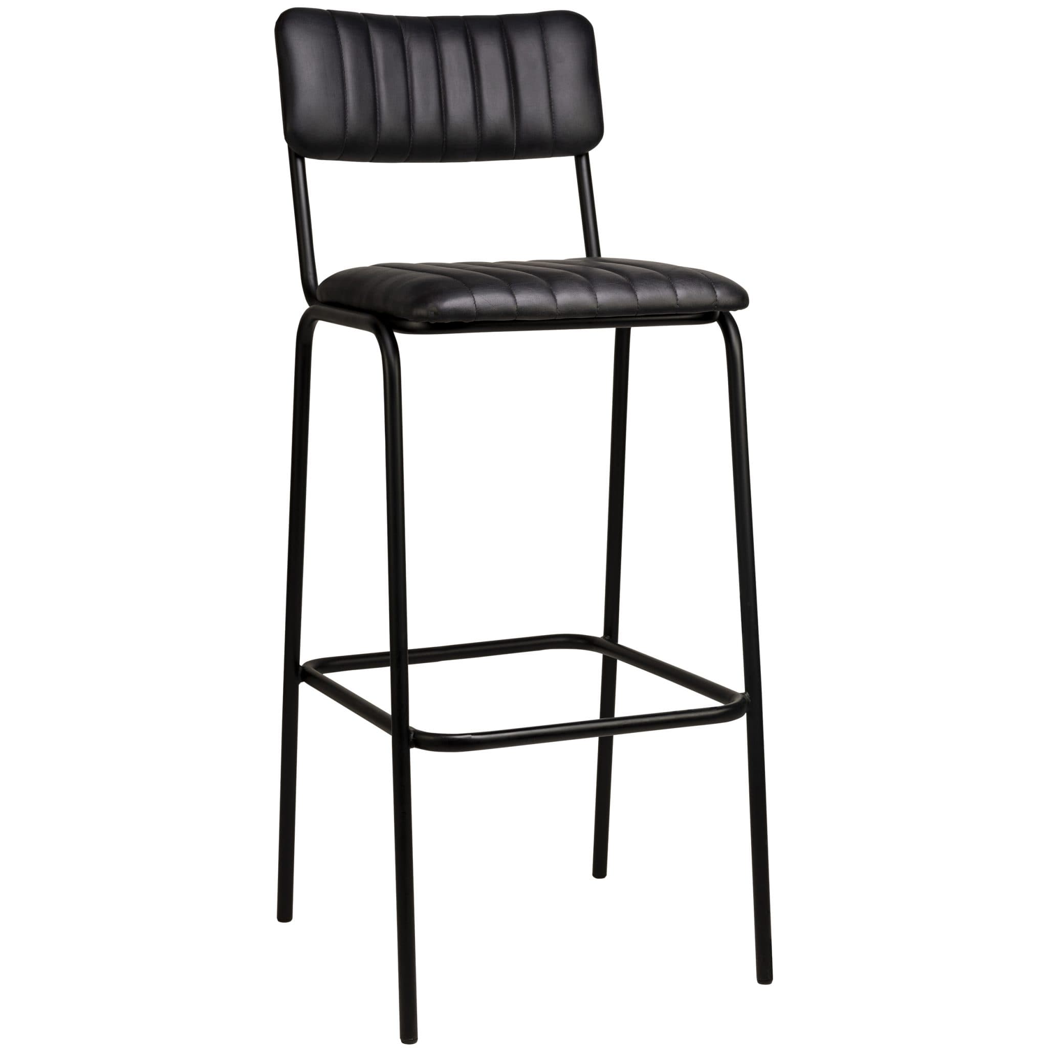 Jenson Barhocker - Schwarz Leder/Schwarzer Rahmen