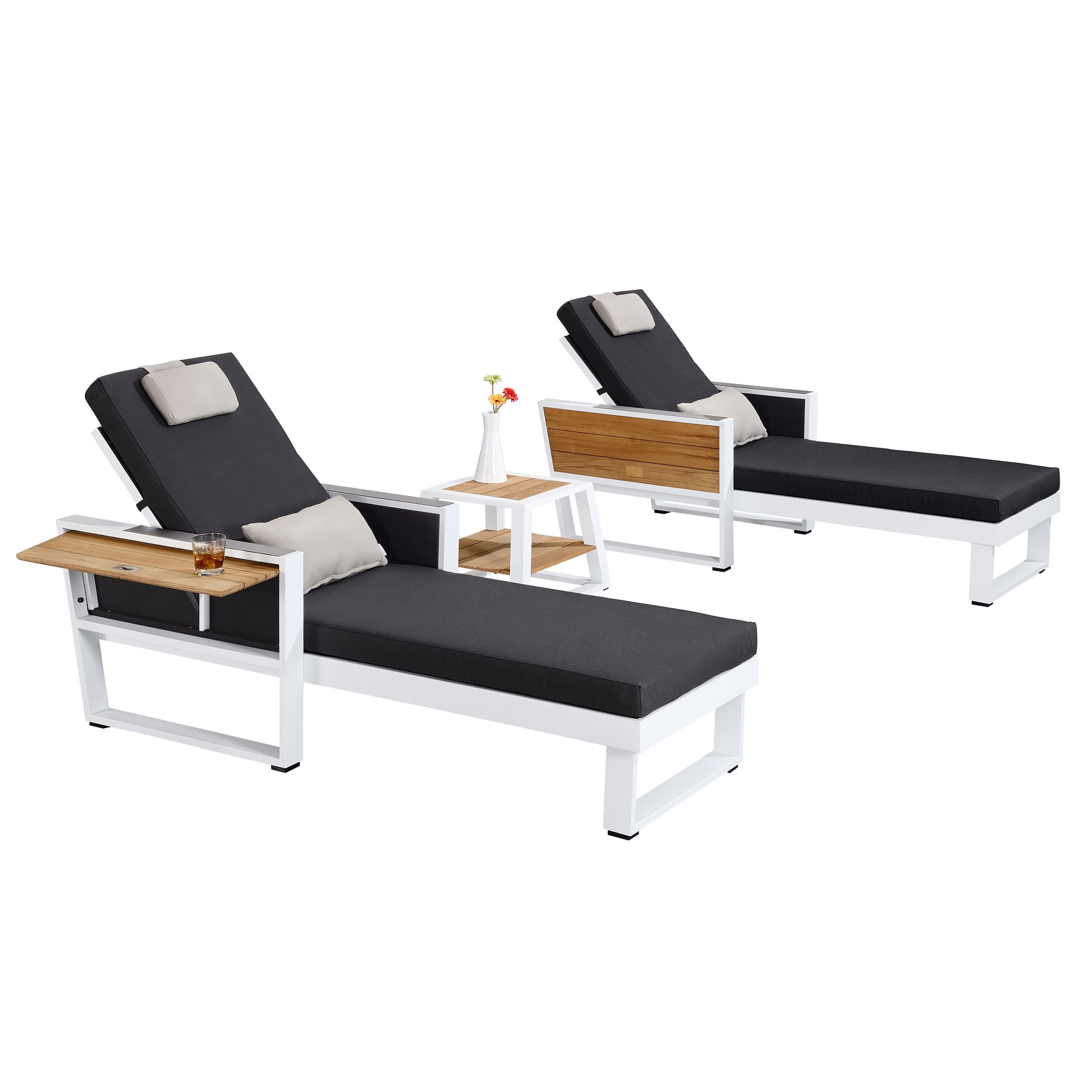 York Sonnenliege-Set - Weiß/Schwarz | 3-teilig
